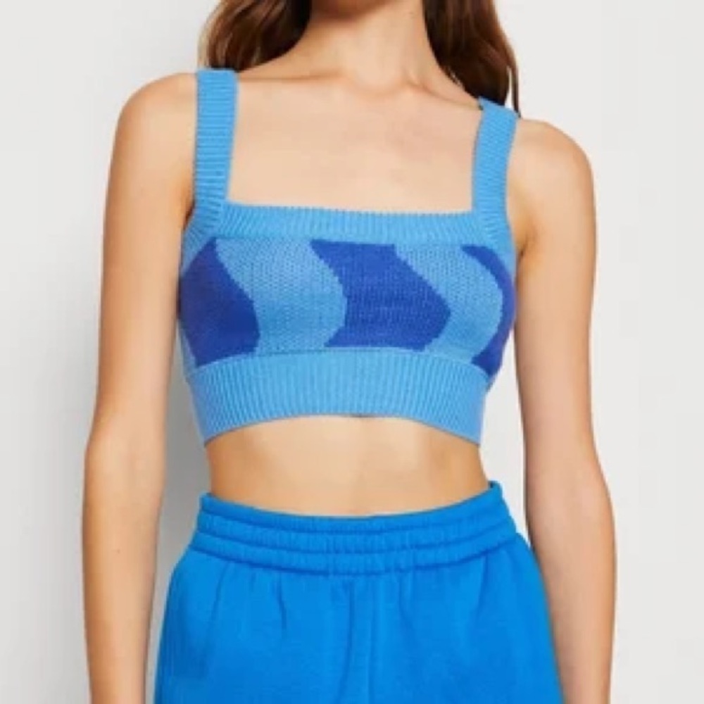 Noisy May Knit Crop Tank Top Blue Abstract Stripe Square Neck Size S NWT